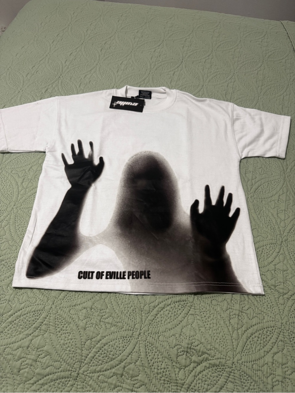 Brille Graphic 'Cult of Evil People' White Tee with Shadow Print
